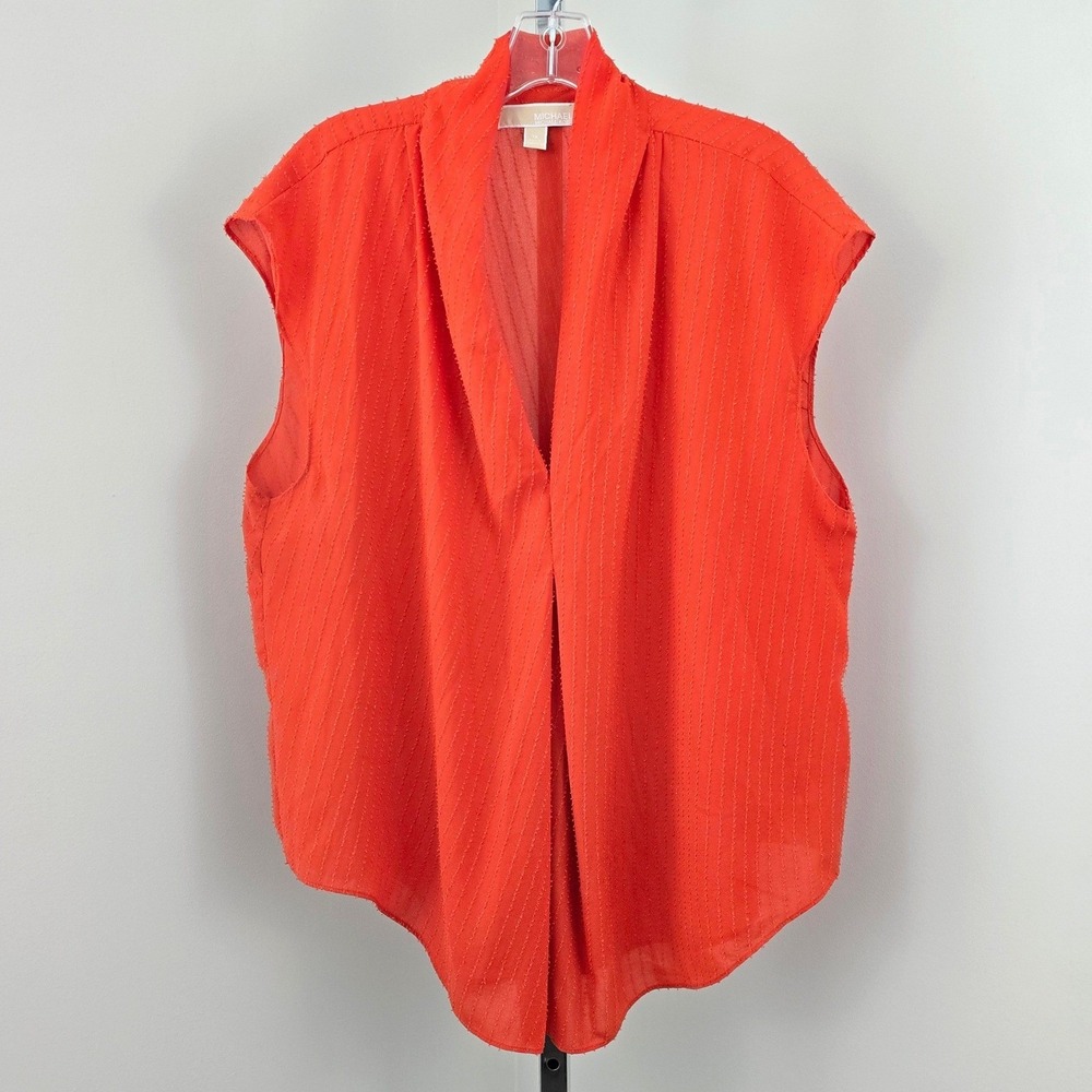 Michael Kors Sleevless V-neck Gathered Front Top‎ Orange 1X
